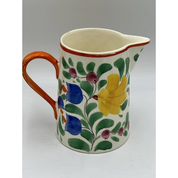 Vintage Hand Painted Floral Pitcher Art Deco POTTERY CZECHOSLOVAKIA Bern 7” - Picture 4 of 11